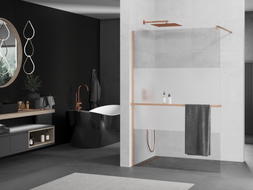 Mexen Kioto+ tuš zid s policom Walk-in 120 x 200 cm, proziran/mat, brušeni bakar - 800-120-121-65-35