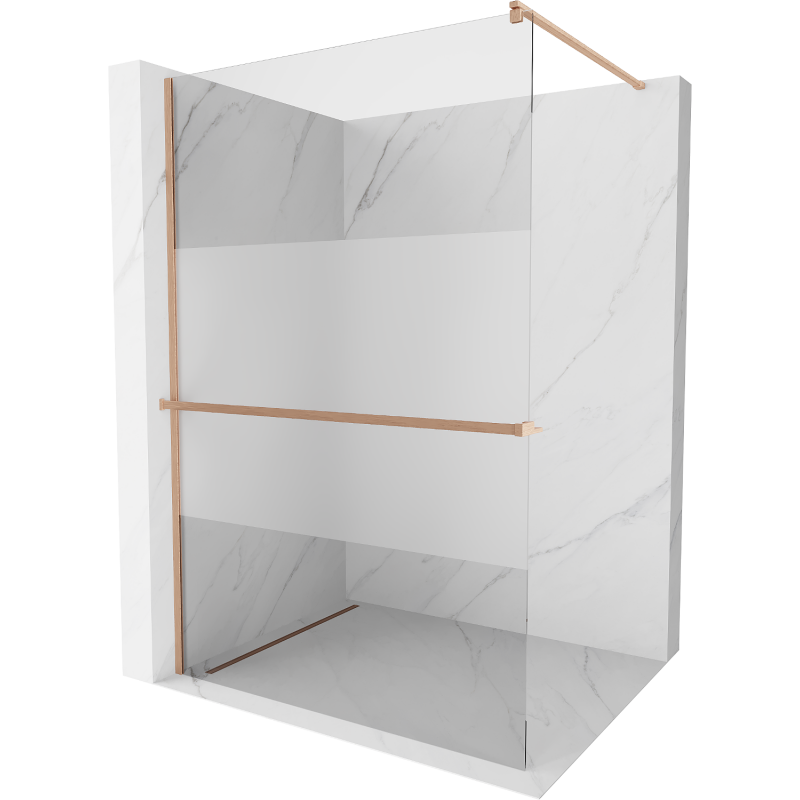 Mexen Kioto+ pared de ducha con estante Walk-in 140 x 200 cm, transparente/escarcha, cobre cepillado - 800-140-121-65-35