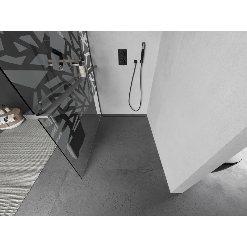 Mexen Kioto+ ścianka prysznicowa z półką Walk-in 90 x 200 cm, biały wzór, gun gray szczotkowany - 800-090-121-66-85