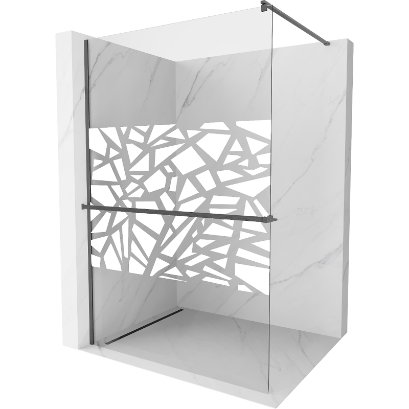 Mexen Kioto+ parede de duche com prateleira Walk-in 100 x 200 cm, padrão branco, cinza escovado - 800-100-121-66-85