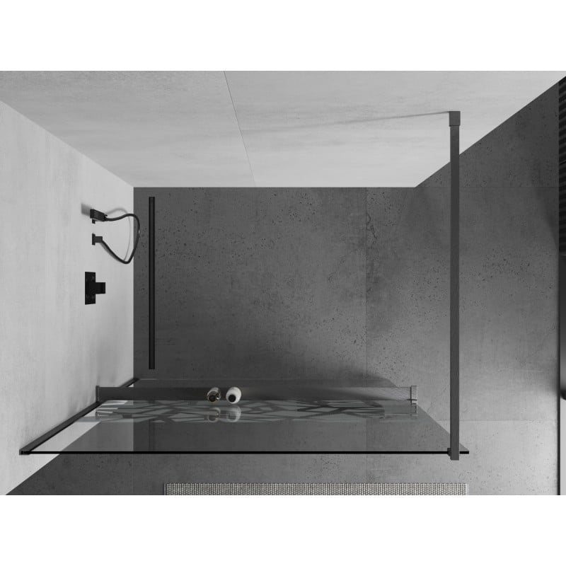 Mexen Kioto+ paroi de douche avec étagère Walk-in 100 x 200 cm, motif blanc, gris pistolet brossé - 800-100-121-66-85