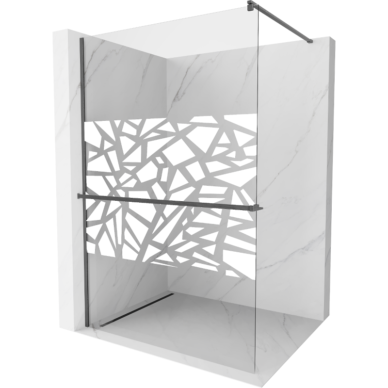 Mexen Kioto+ douchewand met plank Walk-in 110 x 200 cm, wit patroon, geborsteld kanon grijs - 800-110-121-66-85