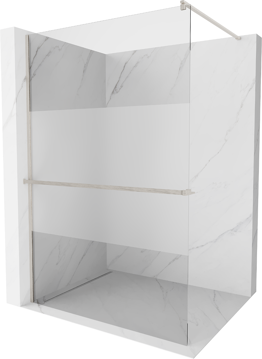 Mexen Kioto+ ścianka prysznicowa z półką Walk-in 100 x 200 cm, transparent/szron, nikiel szczotkowany - 800-100-121-97-35