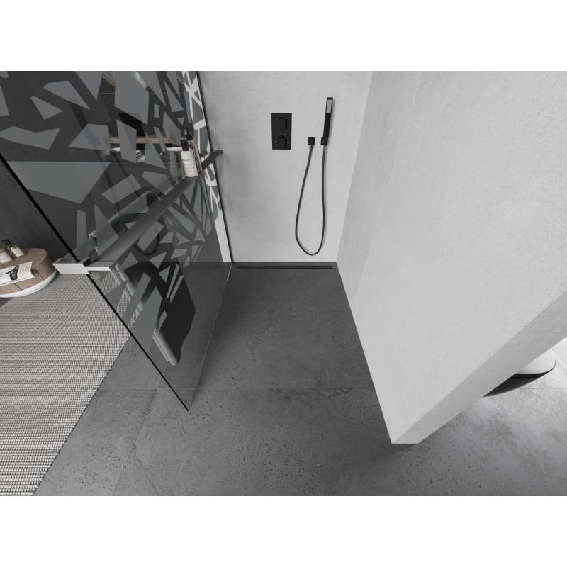 Mexen Kioto+ dušisein riiuliga Walk-in 70 x 200 cm, valge muster, gun metal - 800-070-121-95-85