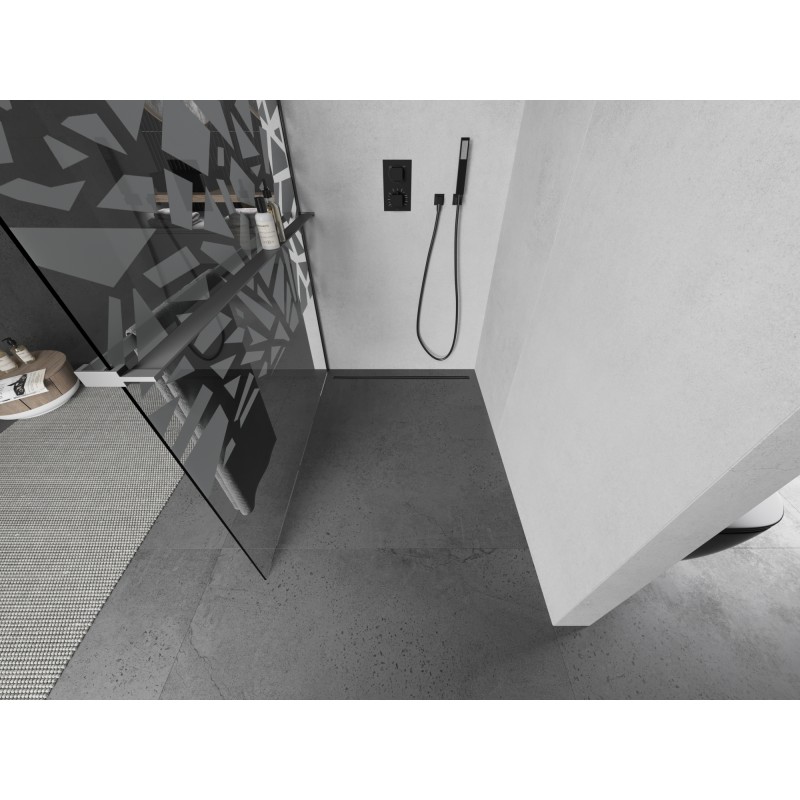 Mexen Kioto+ ścianka prysznicowa z półką Walk-in 90 x 200 cm, biały wzór, gun metal - 800-090-121-95-85