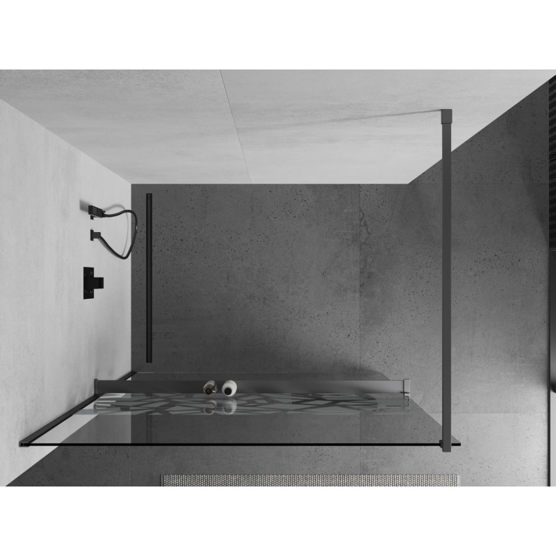 Mexen Kioto+ ścianka prysznicowa z półką Walk-in 110 x 200 cm, biały wzór, gun metal - 800-110-121-95-85