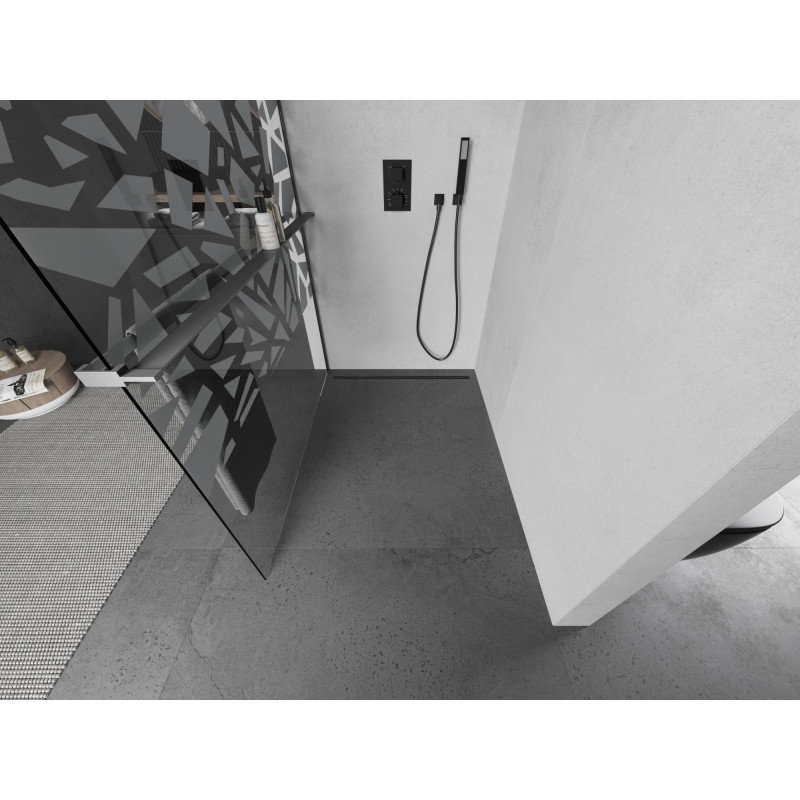 Mexen Kioto+ dušisein koos Walk-in riiuliga 120 x 200 cm, valge muster, gun metal - 800-120-121-95-85