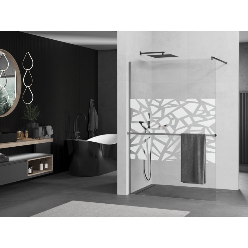 Mexen Kioto+ dušisein koos Walk-in riiuliga 120 x 200 cm, valge muster, gun metal - 800-120-121-95-85