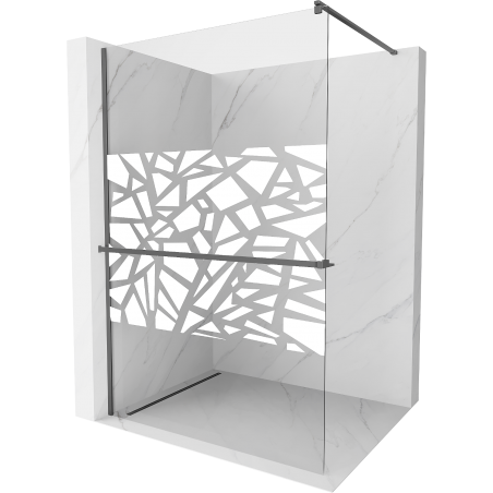 Mexen Kioto+ Shower Screen with Shelf Walk-in 130 x 200 cm, White Pattern, Gun Metal - 800-130-121-95-85