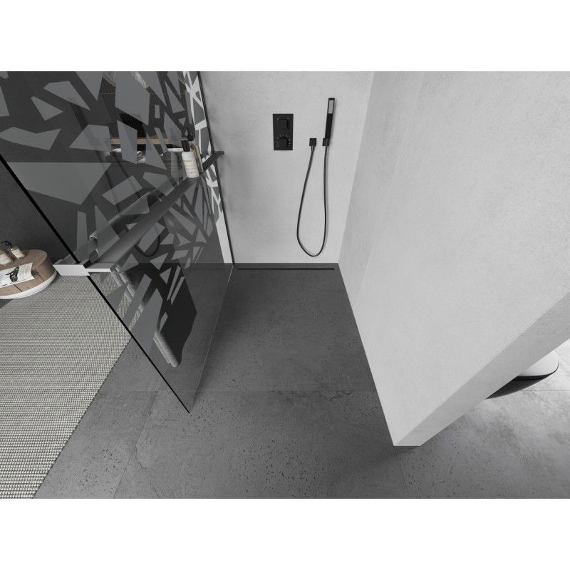 Mexen Kioto+ parete doccia con mensola Walk-in 130 x 200 cm, motivo bianco, metallo brunito - 800-130-121-95-85
