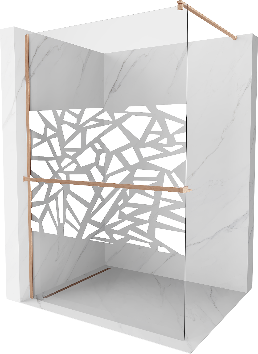 Mexen Kioto+ ścianka prysznicowa z półką Walk-in 70 x 200 cm, biały wzór, miedź szczotkowana - 800-070-121-65-85
