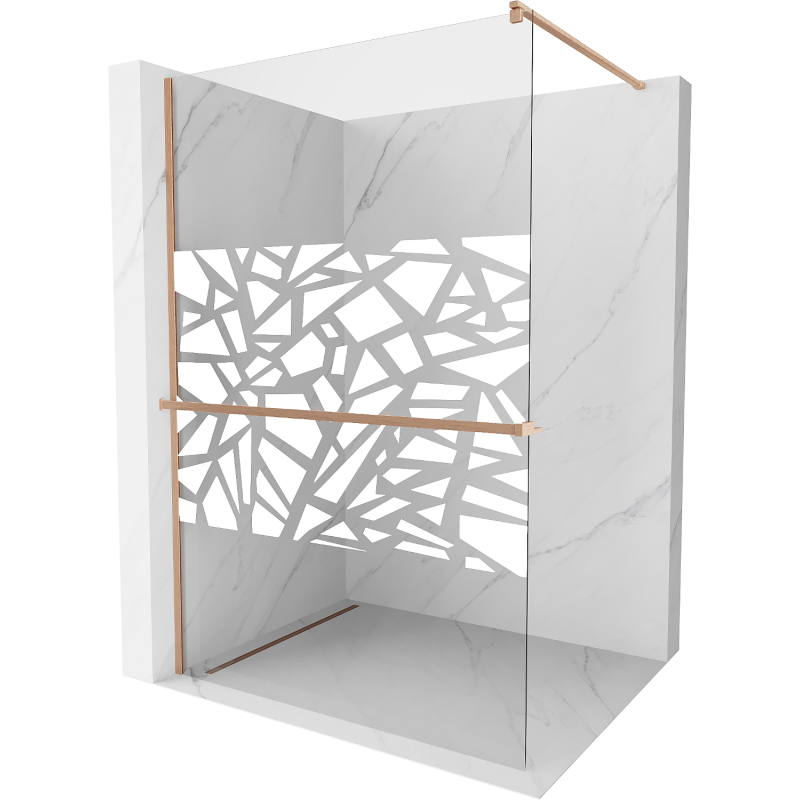 Mexen Kioto+ Duschwand mit einer Walk-in Wand 100 x 200 cm, weißes Muster, gebürstetes Kupfer - 800-100-121-65-85