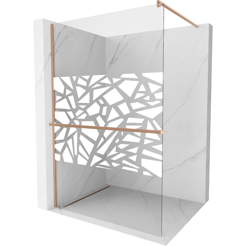 Mexen Kioto+ 110 x 200 cm Walk-in Shower Wall with Shelf, White Pattern, Brushed Copper - 800-110-121-65-85
