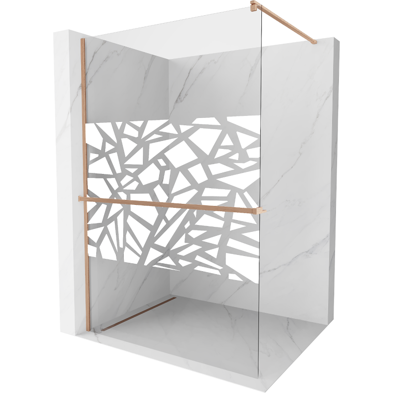 Mexen Kioto+ ścianka prysznicowa z półką Walk-in 110 x 200 cm, biały wzór, miedź szczotkowana - 800-110-121-65-85