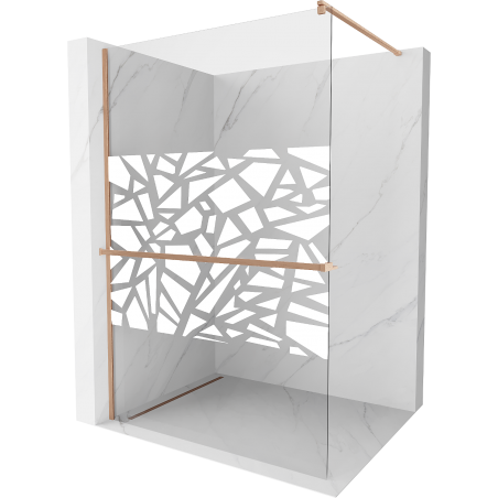 Mexen Kioto+ 110 x 200 cm Walk-in Shower Wall with Shelf, White Pattern, Brushed Copper - 800-110-121-65-85