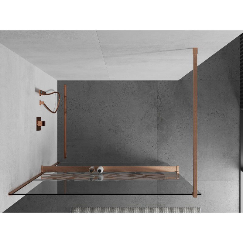 Mexen Kioto+ καμπίνα ντους με ράφι Walk-in 110 x 200 cm, λευκό μοτίβο, βουρτσισμένος