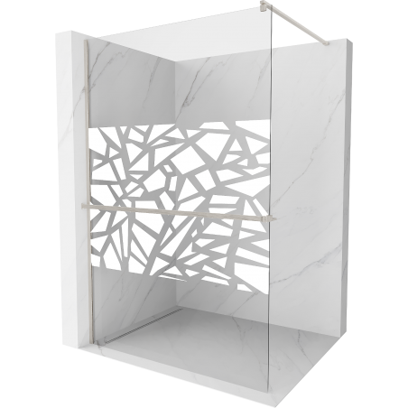 Mexen Kioto+ ścianka prysznicowa z półką Walk-in 110 x 200 cm, biały wzór, nikiel szczotkowany - 800-110-121-97-85