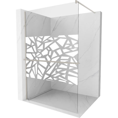 Mexen Kioto+ ścianka prysznicowa z półką Walk-in 130 x 200 cm, biały wzór, nikiel szczotkowany - 800-130-121-97-85