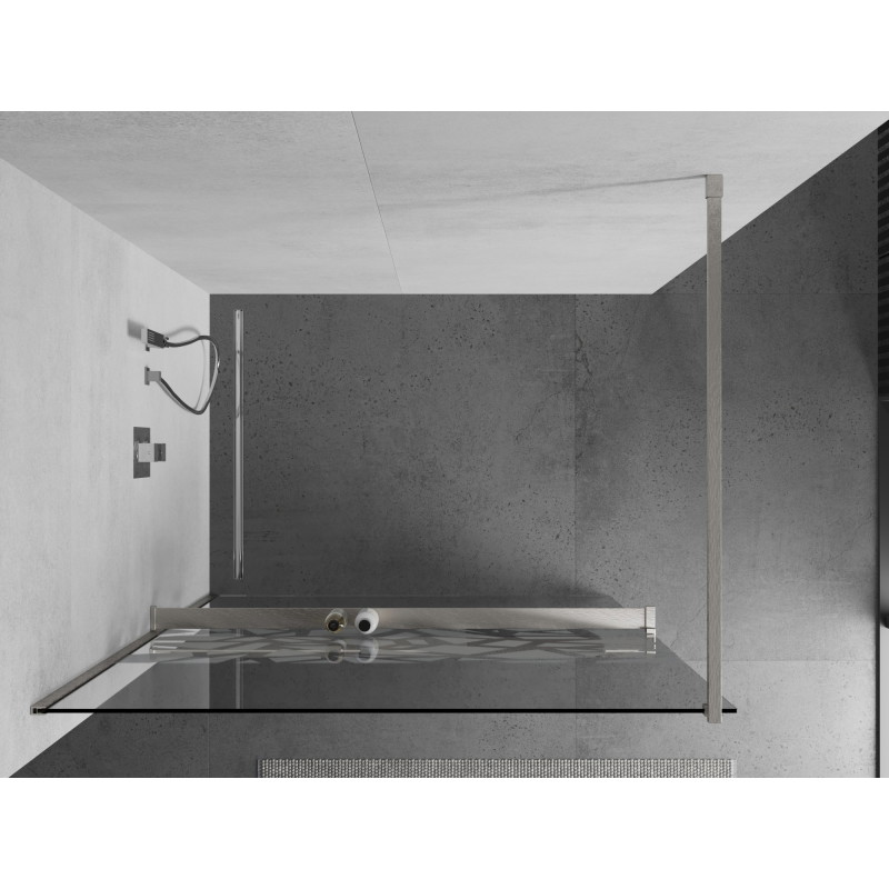 Mexen Kioto+ dušisein riiuliga Walk-in 130 x 200 cm, valge muster, harjatud nikkel - 800-130-121-97-85