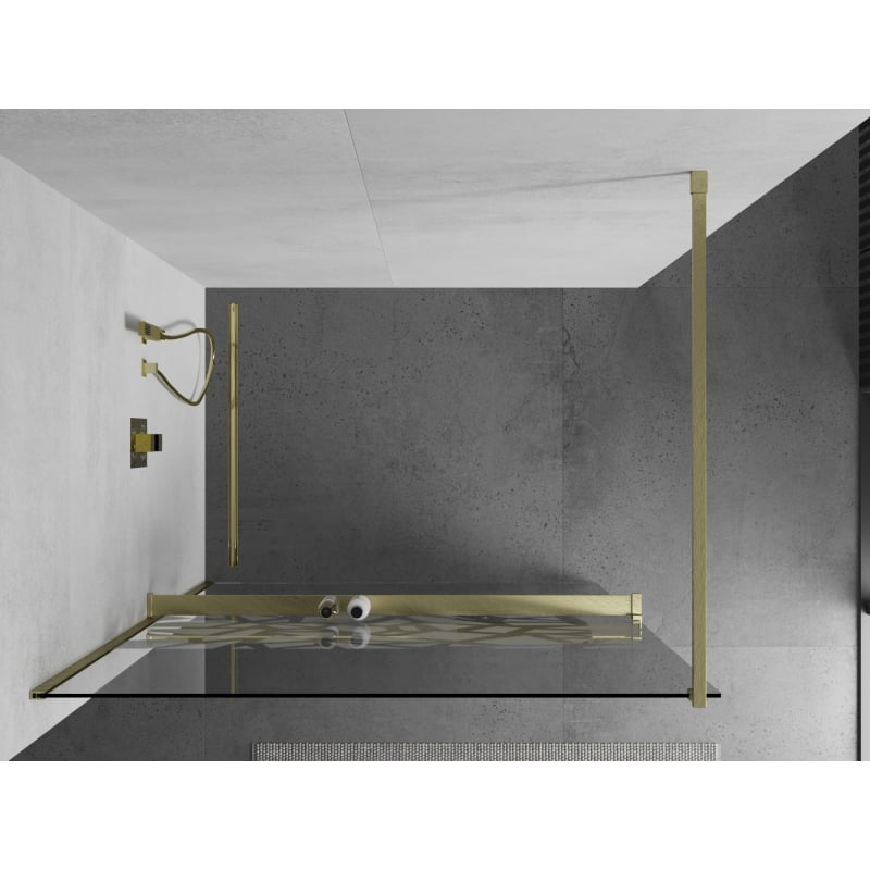 Mexen Kioto+ ścianka prysznicowa z półką Walk-in 70 x 200 cm, biały wzór, złota szczotkowana - 800-070-121-55-85