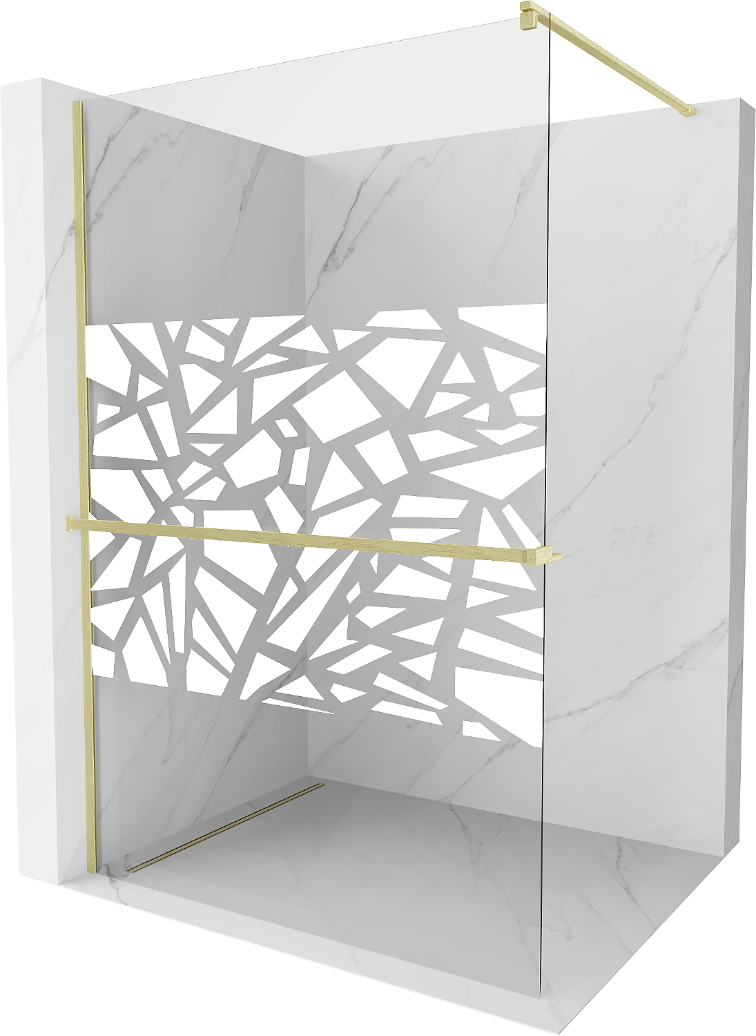 Mexen Kioto+ ścianka prysznicowa z półką Walk-in 70 x 200 cm, biały wzór, złota szczotkowana - 800-070-121-55-85