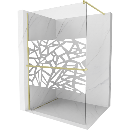 Mexen Kioto+ paroi de douche avec étagère Walk-in 120 x 200 cm, motif blanc, or brossé - 800-120-121-55-85