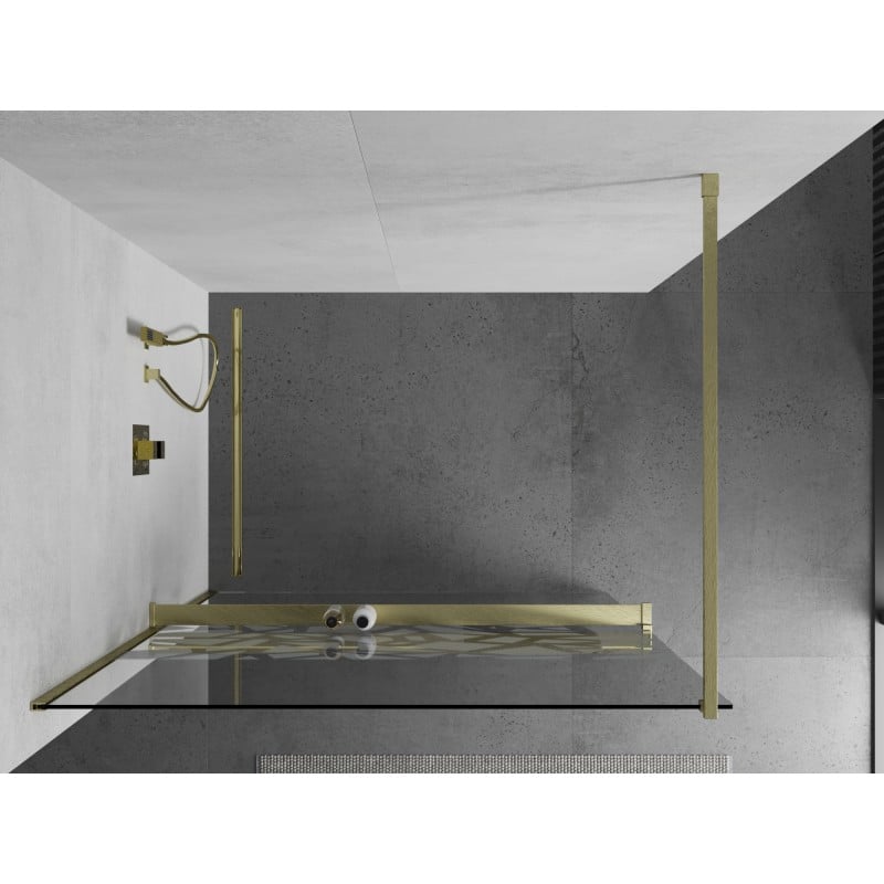 Mexen Kioto+ Duschwand mit Regal Walk-in 140 x 200 cm, weißes Muster, gebürstetes Gold - 800-140-121-55-85