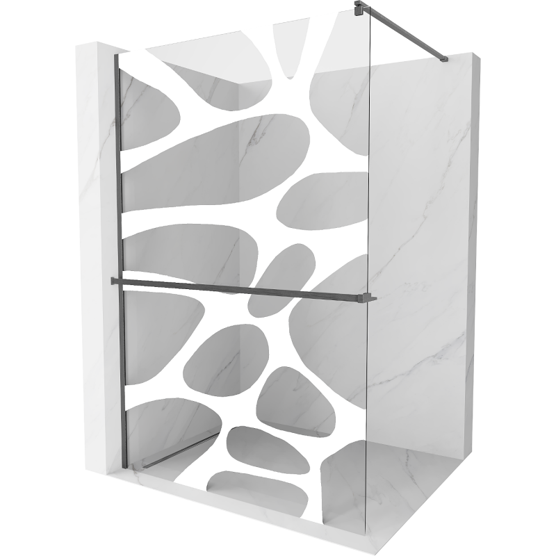 Mexen Kioto+ paroi de douche avec étagère Walk-in 80 x 200 cm, vague blanche, gris canon brossé - 800-080-121-66-97