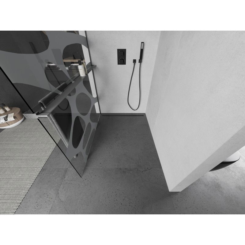 Mexen Kioto+ panel de ducha con estante Walk-in 80 x 200 cm, onda blanca, gris arma cepillado - 800-080-121-66-97