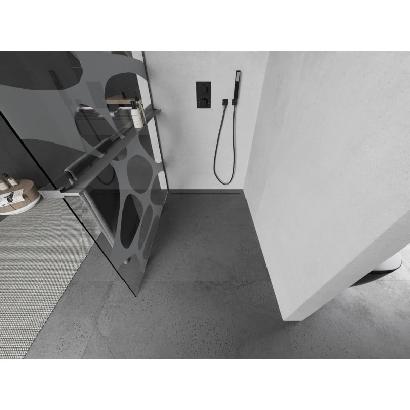 Mexen Kioto+ douchewand met plank Walk-in 90 x 200 cm, witte golf, gun gray geborsteld - 800-090-121-66-97