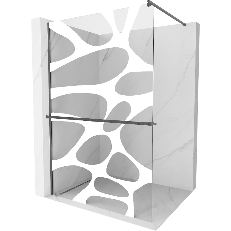 Mexen Kioto+ Shower Wall with Shelf Walk-in 100 x 200 cm, White Pattern, Brushed Gun Gray - 800-100-121-66-97