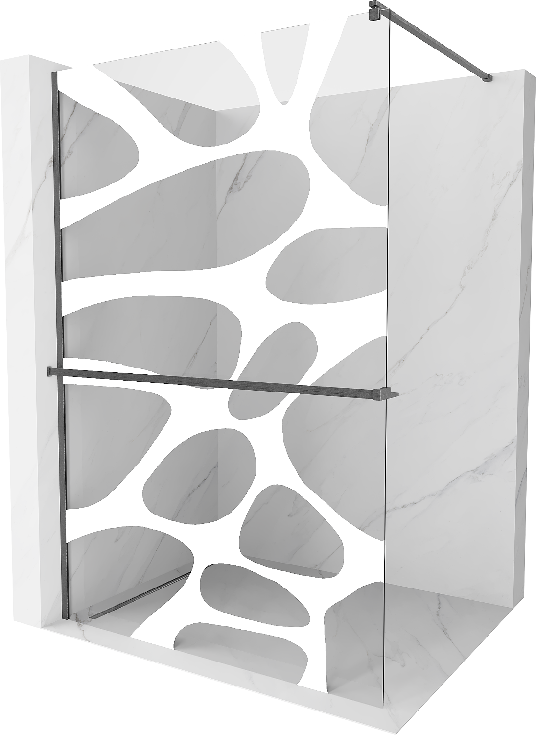 Mexen Kioto+ ścianka prysznicowa z półką Walk-in 100 x 200 cm, biały wzór, gun gray szczotkowany - 800-100-121-66-97