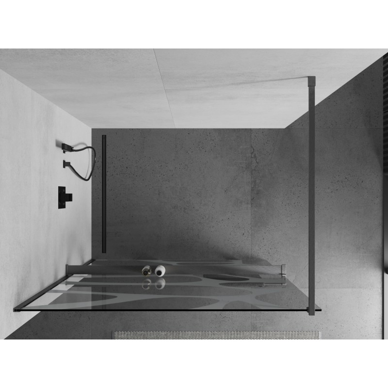 Mexen Kioto+ ścianka prysznicowa z półką Walk-in 110 x 200 cm, biała fala, gun gray szczotkowany - 800-110-121-66-97