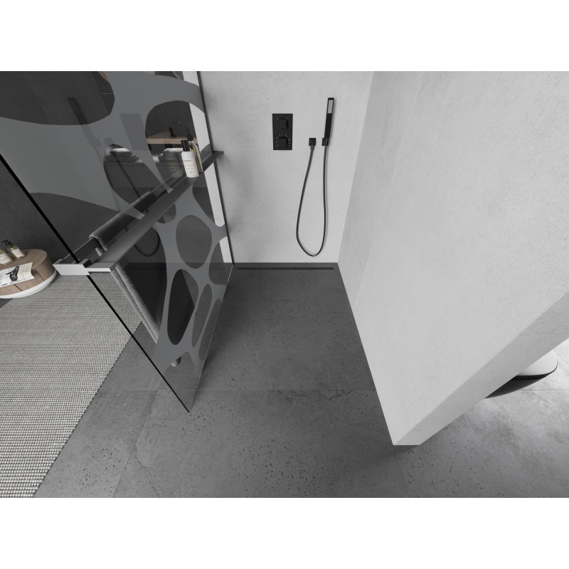 Mexen Kioto+ stijenka za tuš s policom Walk-in 70 x 200 cm, bijeli val, pištoljski metal - 800-070-121-95-97