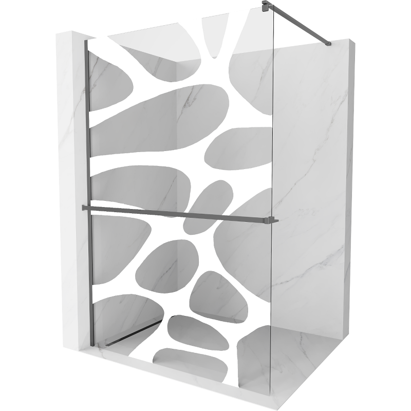 Mexen Kioto+ ścianka prysznicowa z półką Walk-in 90 x 200 cm, biała fala, gun metal - 800-090-121-95-97