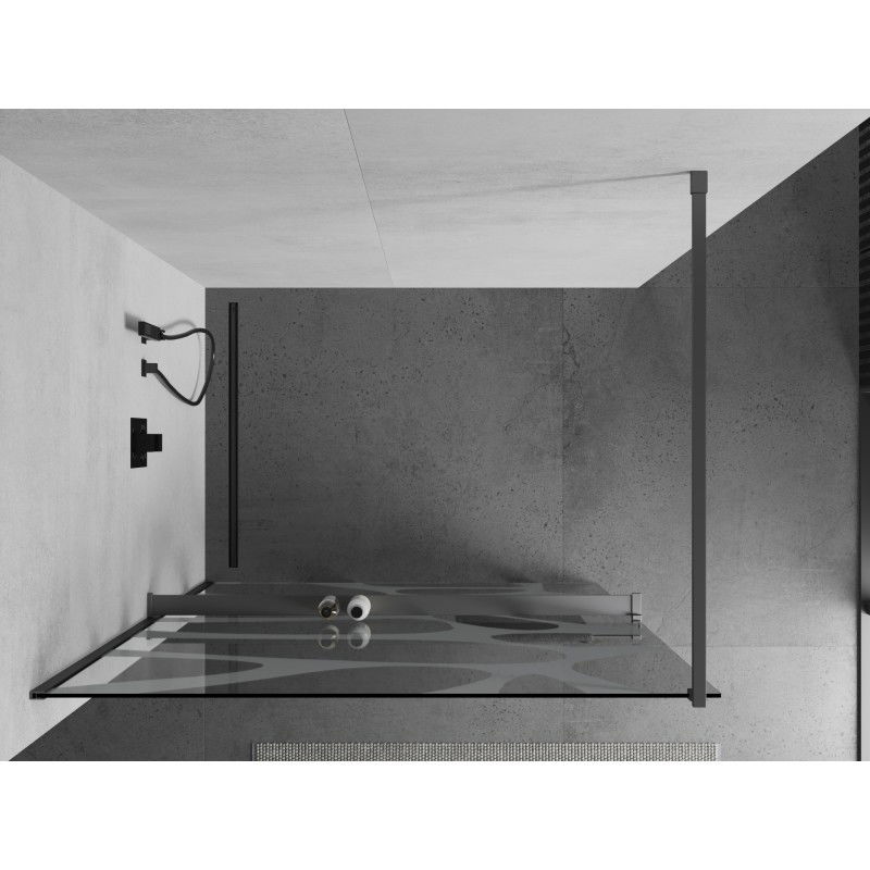 Mexen Kioto+ douchewand met plank Walk-in 90 x 200 cm, witte golf, gun metal - 800-090-121-95-97