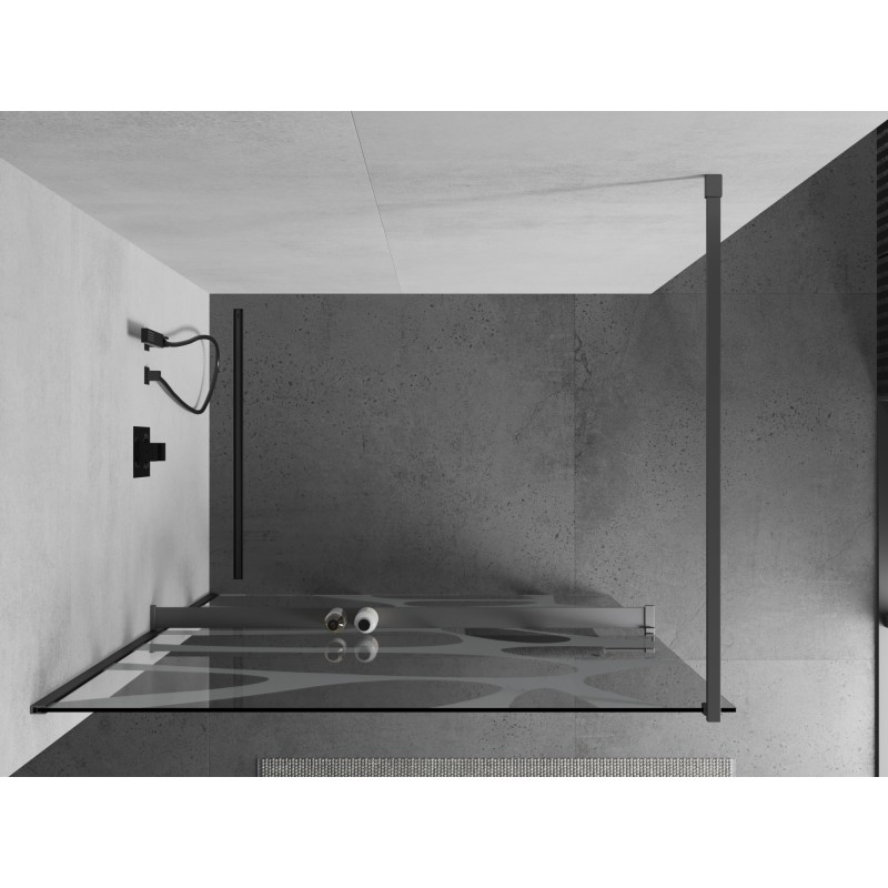 Mexen Kioto+ ścianka prysznicowa z półką Walk-in 100 x 200 cm, biała fala, gun metal - 800-100-121-95-97