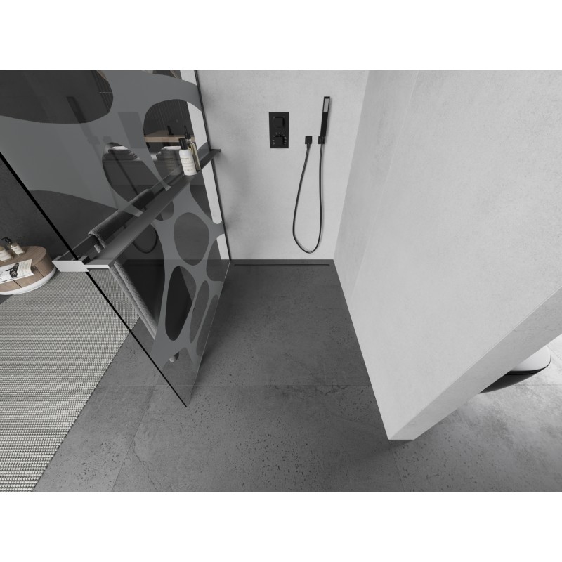 Mexen Kioto+ ścianka prysznicowa z półką Walk-in 100 x 200 cm, biała fala, gun metal - 800-100-121-95-97