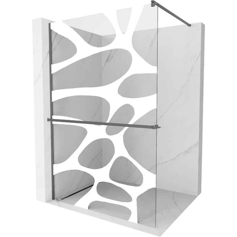 Mexen Kioto+ tuš stijena s policom Walk-in 130 x 200 cm, bijeli val, gun metal - 800-130-121-95-97