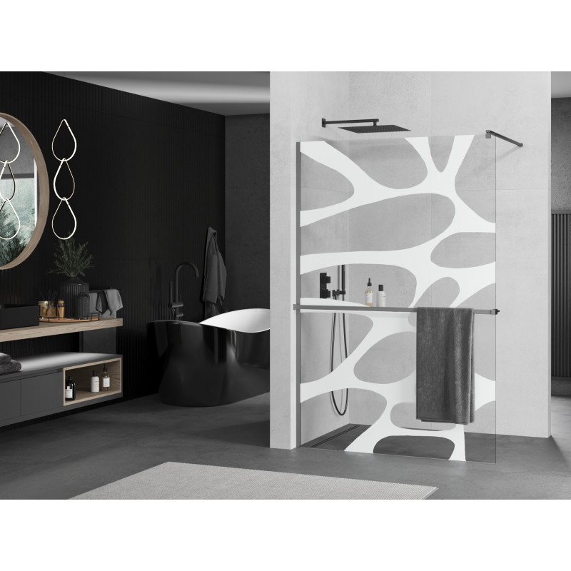 Mexen Kioto+ tuš stijena s policom Walk-in 130 x 200 cm, bijeli val, gun metal - 800-130-121-95-97