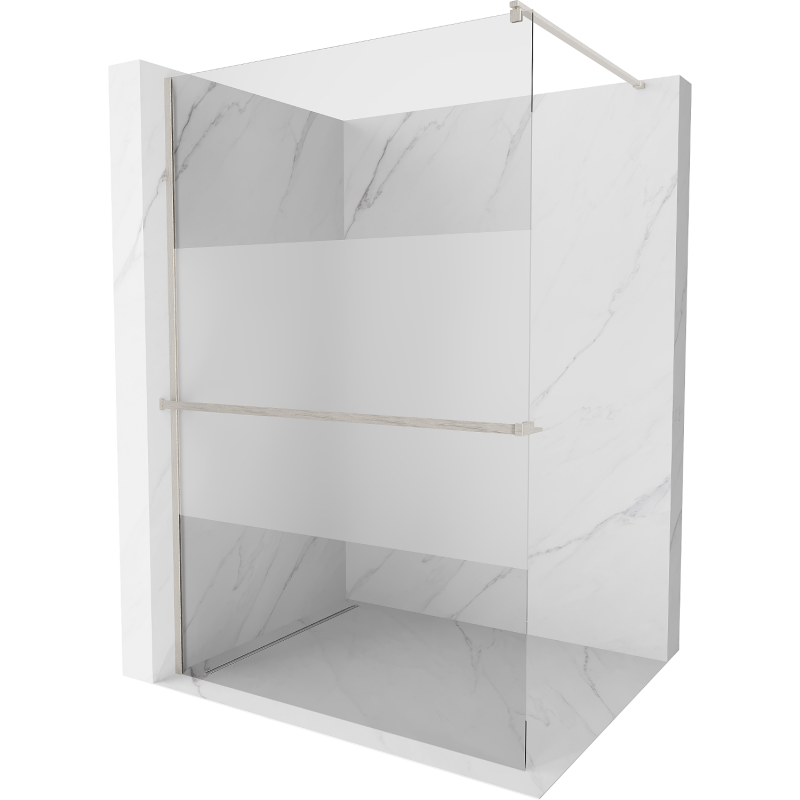 Mexen Kioto+ paroi de douche avec étagère Walk-in 140 x 200 cm, transparent/verre dépoli, nickel brossé - 800-140-121-97-35