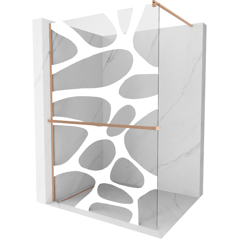 Mexen Kioto+ ścianka prysznicowa z półką Walk-in 90 x 200 cm, biała fala, miedź szczotkowana - 800-090-121-65-97