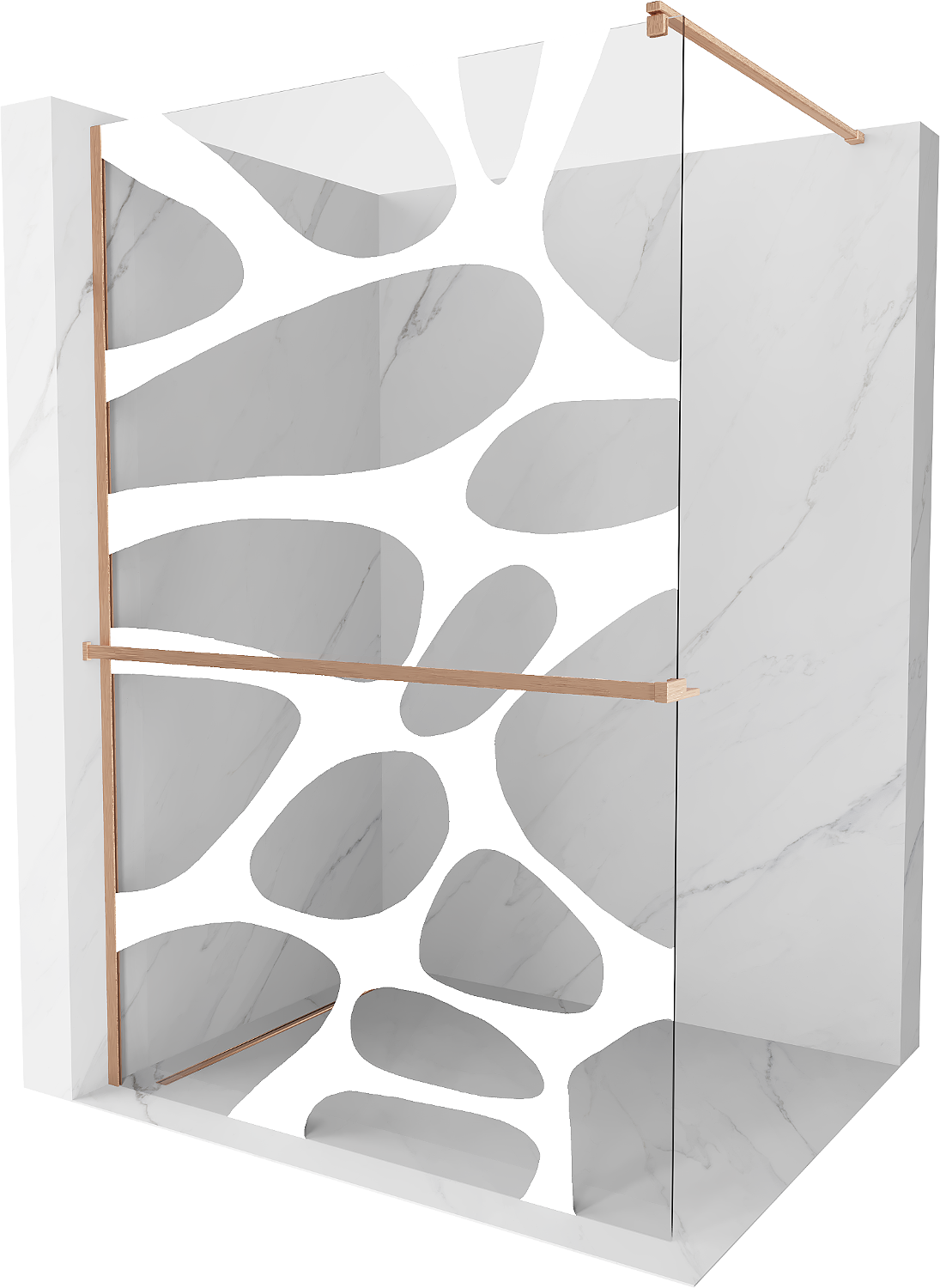 Mexen Kioto+ ścianka prysznicowa z półką Walk-in 130 x 200 cm, biały wzór, miedź szczotkowana - 800-130-121-65-97