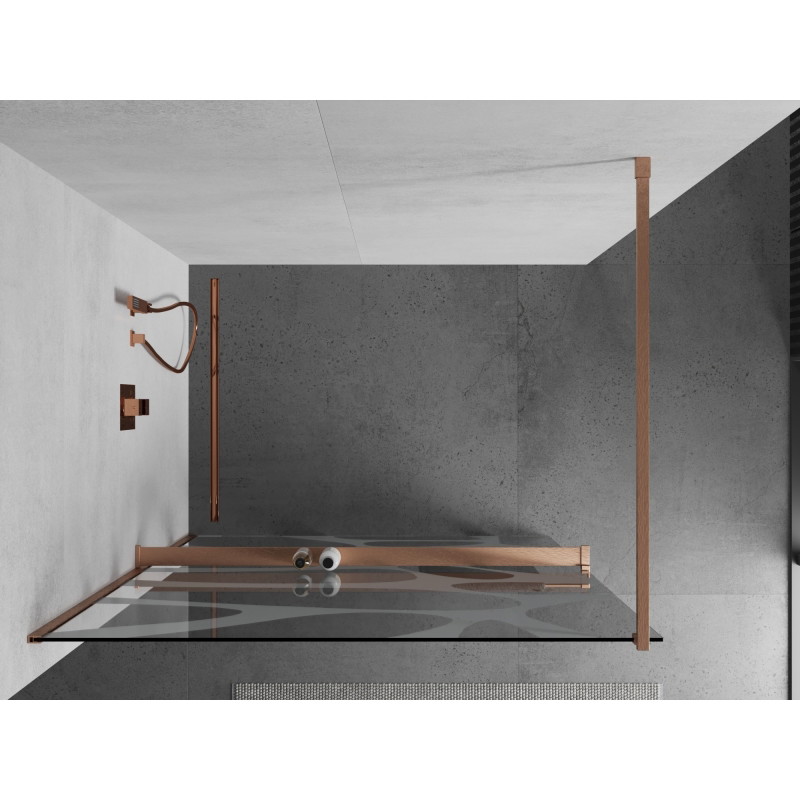 Mexen Kioto+ dušisein riiuliga Walk-in 130 x 200 cm, valge laine, harjatud vask - 800-130-121-65-97