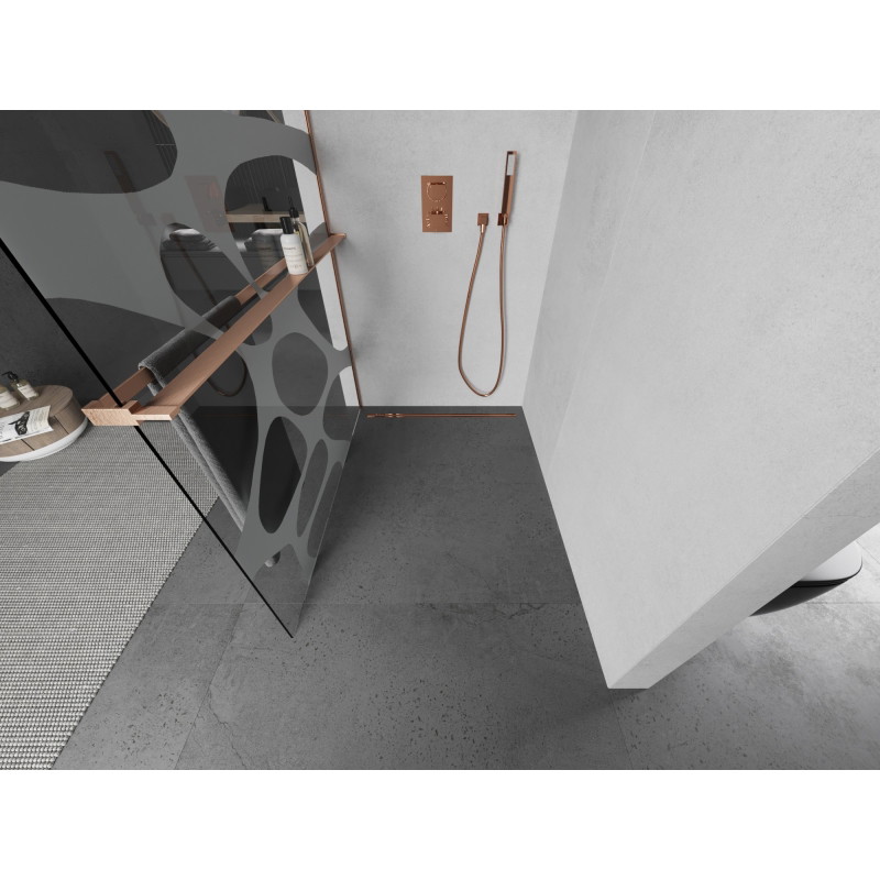 Mexen Kioto+ dušisein riiuliga Walk-in 130 x 200 cm, valge laine, harjatud vask - 800-130-121-65-97
