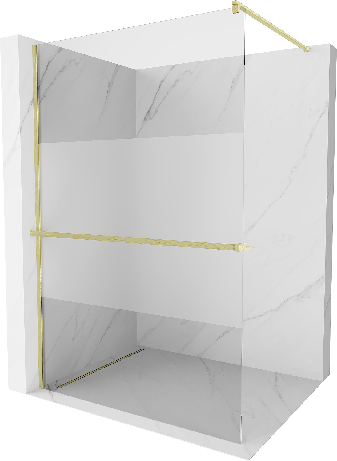 Mexen Kioto+ ścianka prysznicowa z półką Walk-in 110 x 200 cm, transparent/szron, złota szczotkowana - 800-110-121-55-35