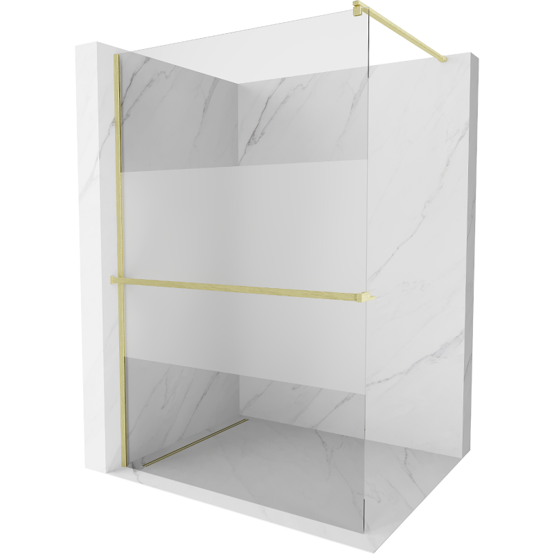 Mexen Kioto+ douchewand met plank Walk-in 120 x 200 cm, transparant/mat, goud geborsteld - 800-120-121-55-35