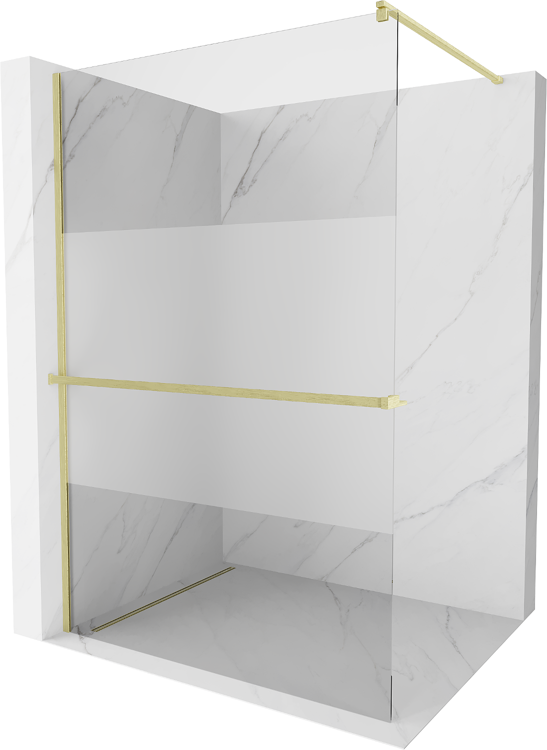 Mexen Kioto+ ścianka prysznicowa z półką Walk-in 120 x 200 cm, transparent/szron, złota szczotkowana - 800-120-121-55-35
