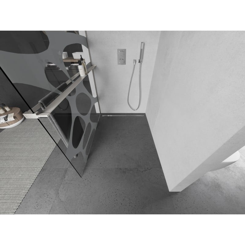 Mexen Kioto+ douchewand met plank Walk-in 90 x 200 cm, witte golf, geborsteld nikkel - 800-090-121-97-97