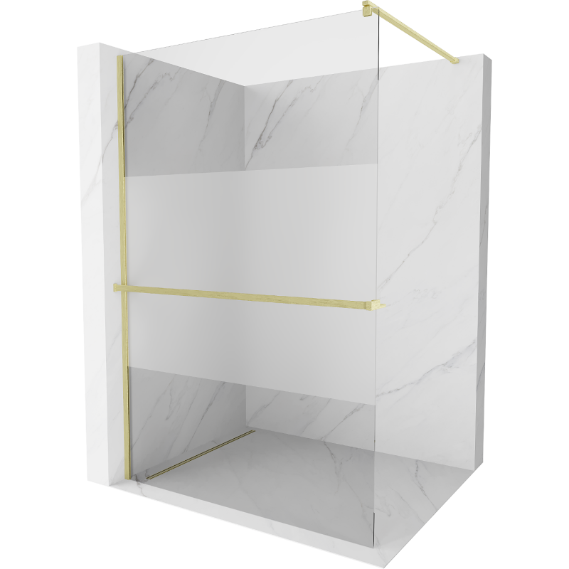 Mexen Kioto+ shower wall with Walk-in shelf 130 x 200 cm, transparent/frosted, brushed gold - 800-130-121-55-35